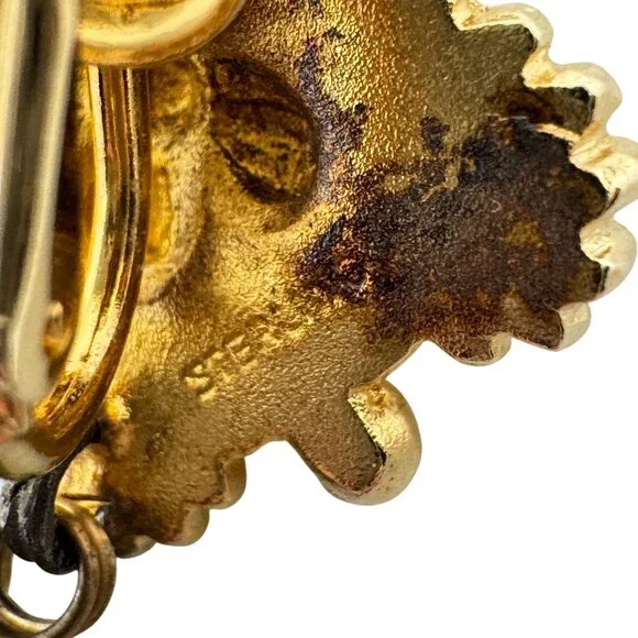 Stephen Dweck Vermeil Sterling Silver Vtg Clip-On Earrings Gemstone Floral - Picture 7 of 16